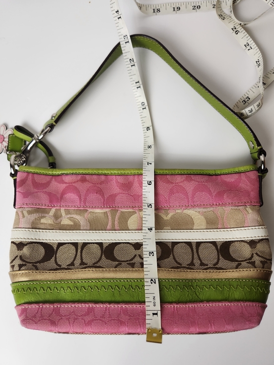 RARE Vtg Coach Mini Bleecker Pink Green Patchwork Bag F14725 + Flower Charm - Picture 12 of 16